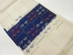 縞に抽象鳥模様織出し名古屋帯